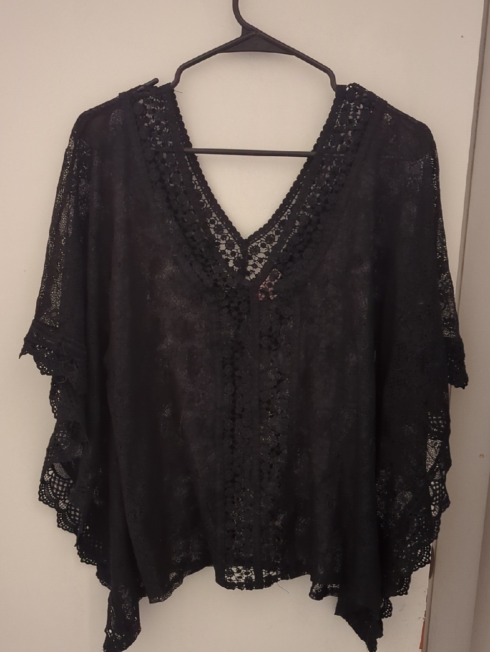 Candie's Black Lace Kimono-Style Peasant Top